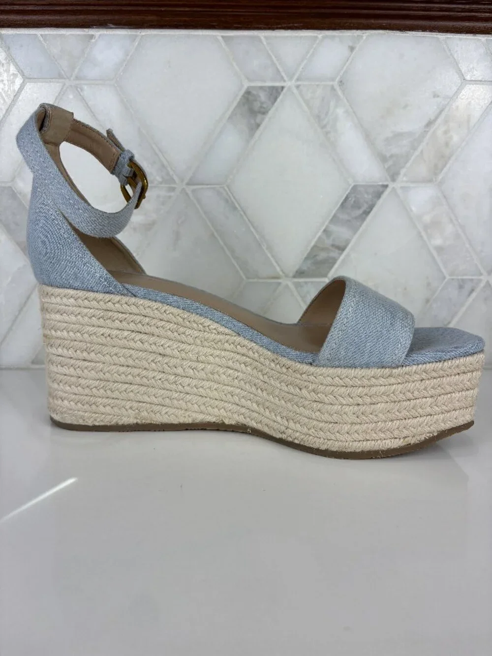 Veronica Beard Light Blue Espadrille Wedge Sandals